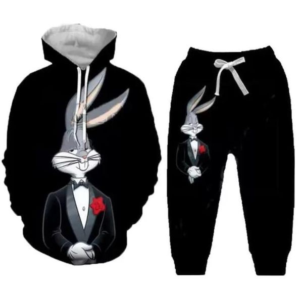 2022 novos desenhos animados looney tunes masculinos/femininos estampados em 3D engraçados agasalhos de moda hip hop calças + moletons ok038