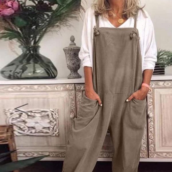 

womens cotton and linen jumpsuit plus size casual loose overalls solid color pockets jumpsuit drop shipping, Black;white