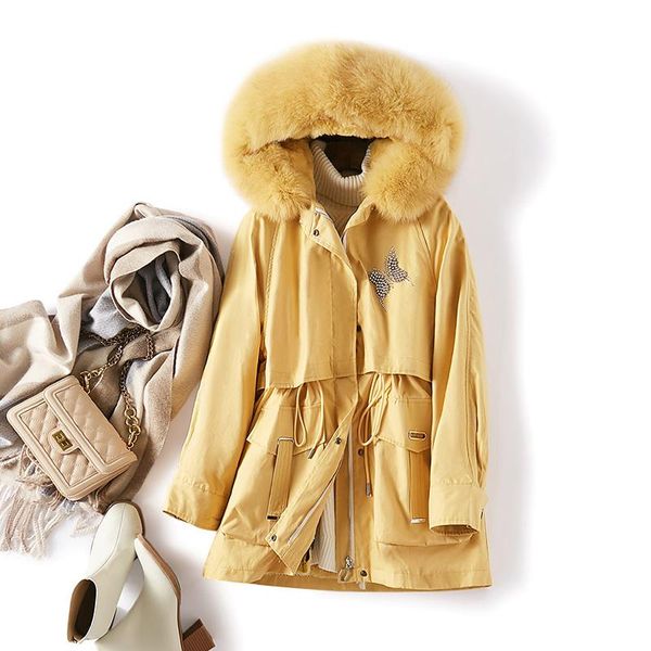 

women's fur & faux 2021 winter school overcomes female otter hair inner liner coat large wool collar style thickening, Black