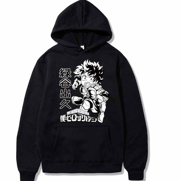

men's hoodies & sweatshirts anime my hero academia deku hoodie casual loose print streetwear unisex, Black