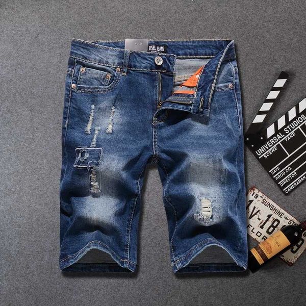 

summer short ripped jeans fashion random retro breathing denim shorts for men, Blue