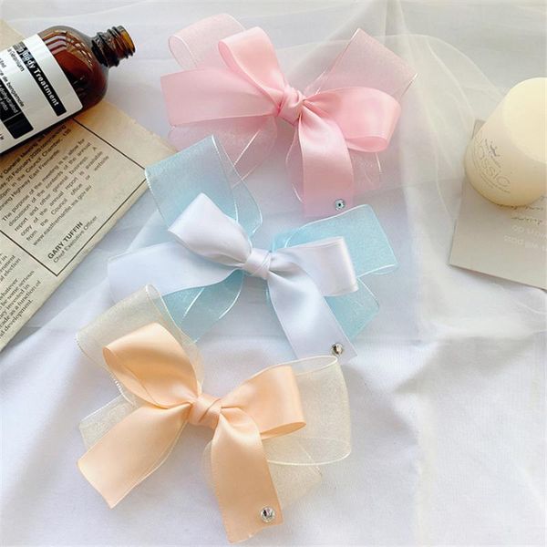 

hair accessories 10pcs/lot fashion ribbon bow clip kids luxurious satin hairpin birthday gift barrette school girl headwear, Slivery;white
