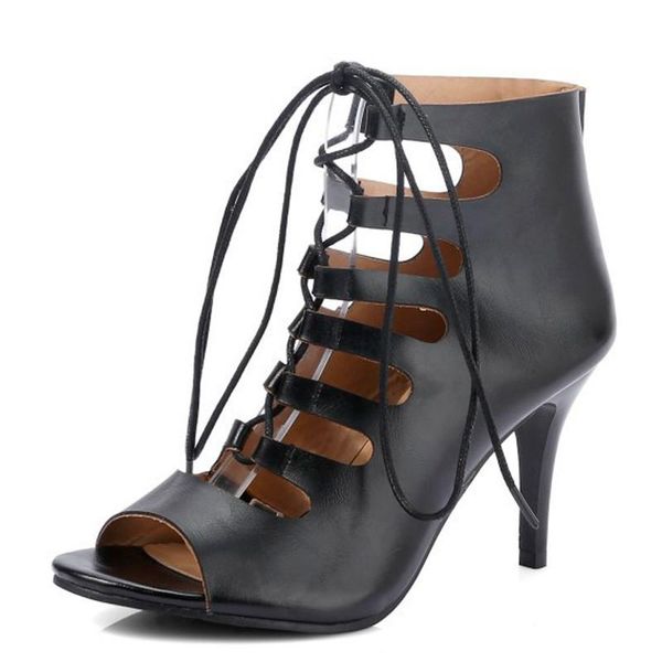 

sandals cross strap high heels gladiator women open toe lace-up summer shoes woman cut-outs pumps, Black