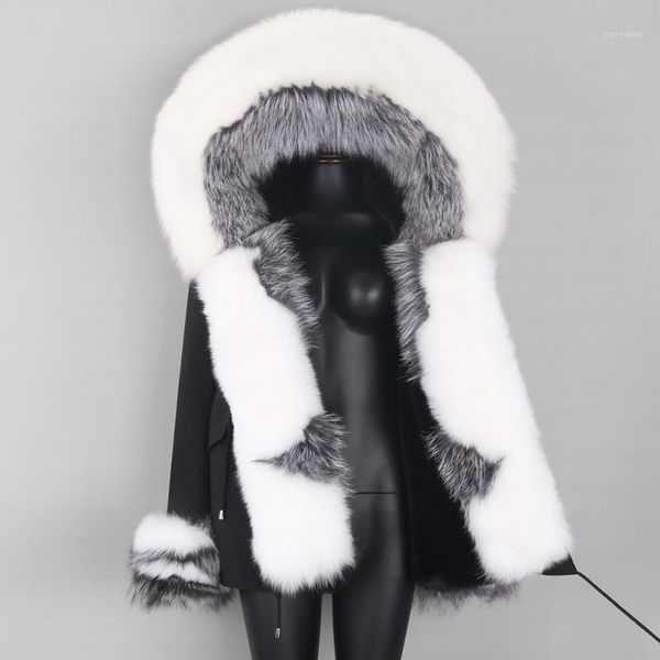 

women's fur & faux 2021 waterproof women natural raccoon collar hooded winter jacket short parka real coat thick warm detachable, Black
