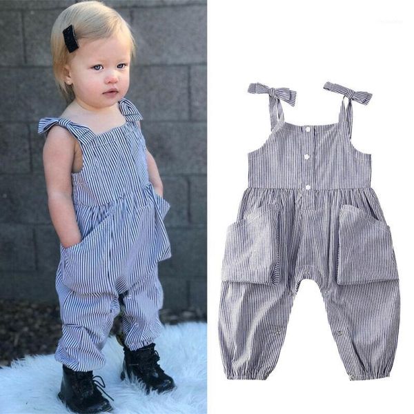 

jumpsuits summer pocket blue striped buttons bowknot playsuit jumpsuit overall clothes clothing toddler infant baby girl romper1