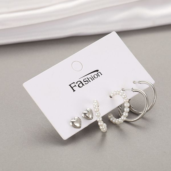 

charms earrings simple alloy silver 3-pair love creative geometric pearl, Golden