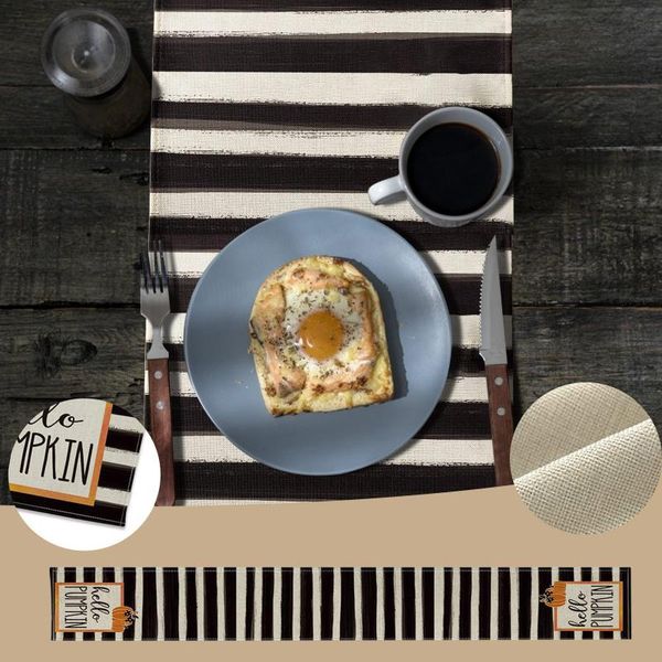 

table cloth watercolor strips hello pumpkin runner seasonal fall harvest vintage kitchen dining decoration for indoor party deco