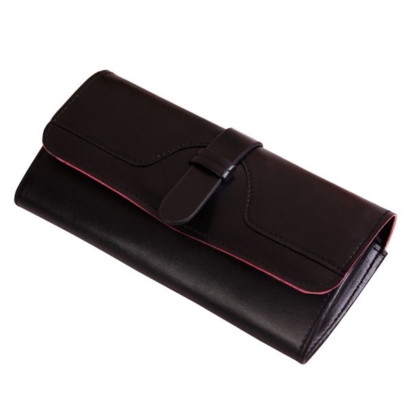 

women long wallets phone pack travel clutch purse solid cover wallet lady womens coin purses pu leather credit card holders, Red;black