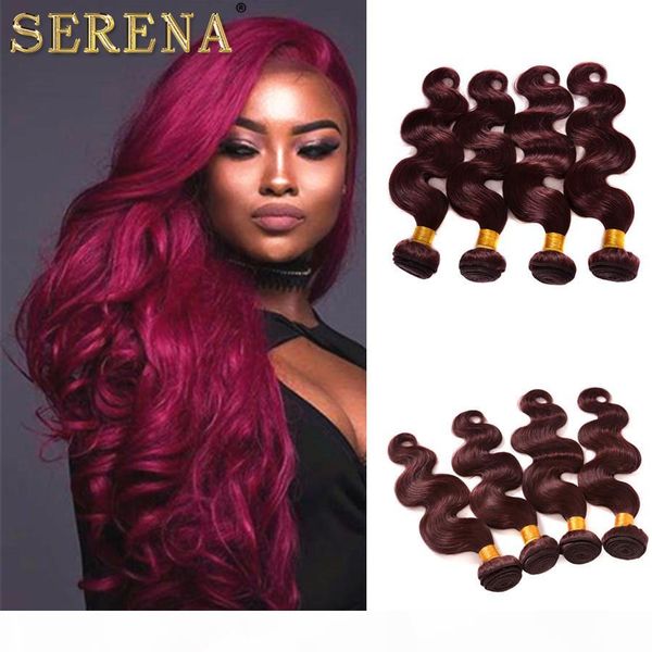 

burgundy brazilian virgin hair weaves bundles body wave virgin peruvian malaysian indian remy human hair extensions wine red 99j thick soft, Black