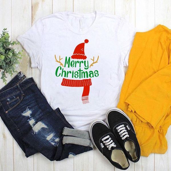 

women print graphic deer horn snowman cute letters merry christmas ladies tshirt female womens t tee shirt t-shirt, White