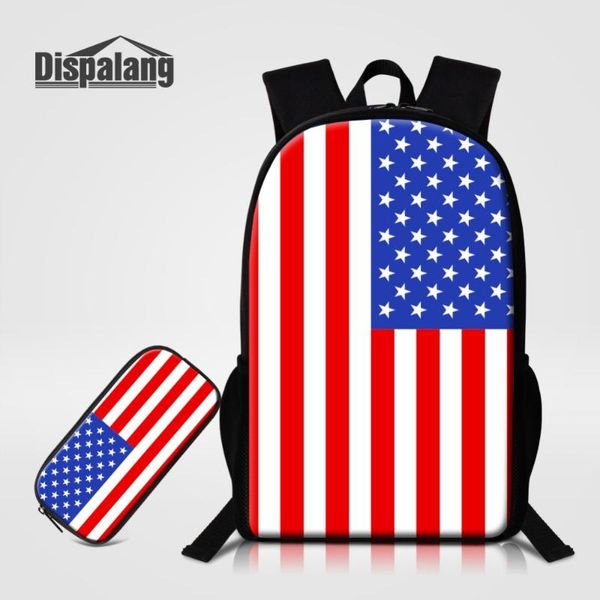 

backpack american flag 2 pcs pen box bags set custom design schoolbag pencil case 16 inch large student bookbag children bagpack