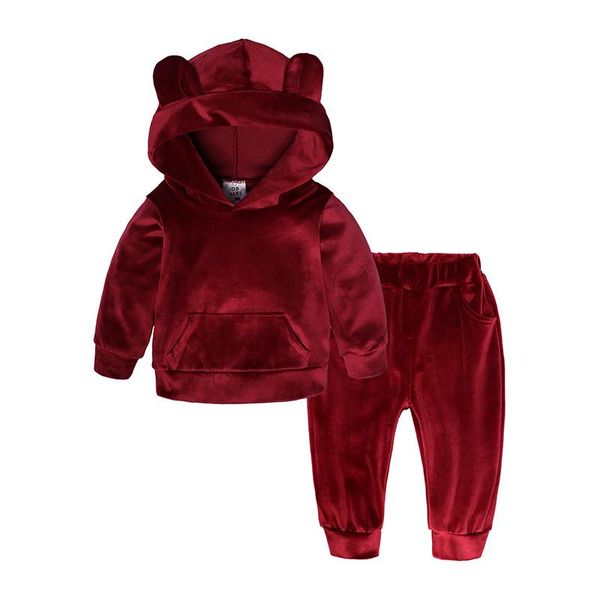 

clothing sets baby girls boys velvet hooded set kids jacket coat pants suit for sports suits tracksuits toddler children clothes, White