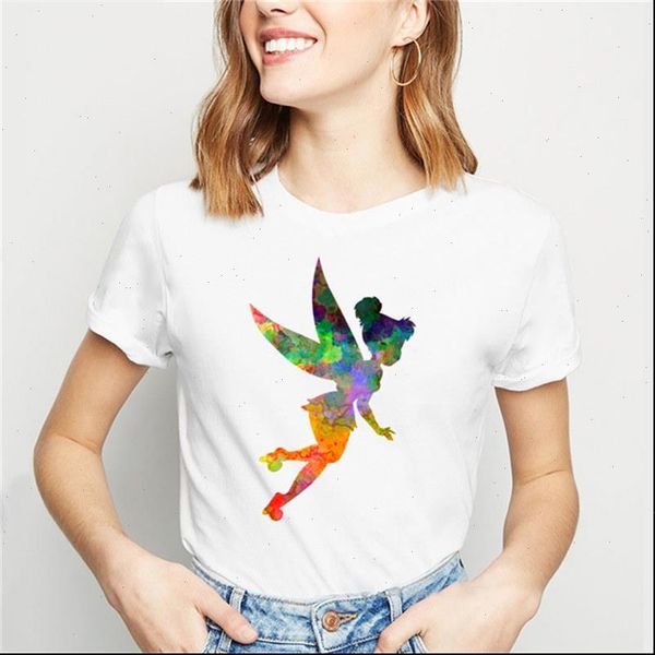 

summer new fashion tshirt women fairy silhouette cartoon fairy print t shirt femme cute harajuku casual cotton tee shirt, White