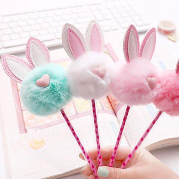 

gel pens 1pcs candy color ear plush pen 0.5mm black ink pompom rollerball signing school office supply stationery