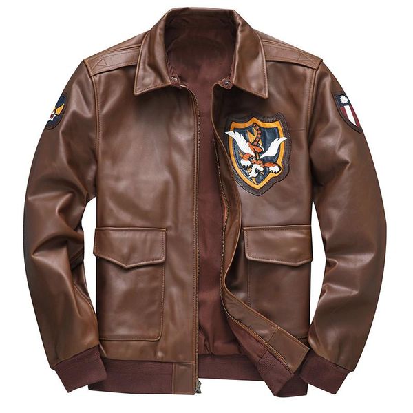 

men's leather & faux 2021 brown pilot genuine jacket men american military style plus size 4xl real natural cowhide autumn flying tiger, Black