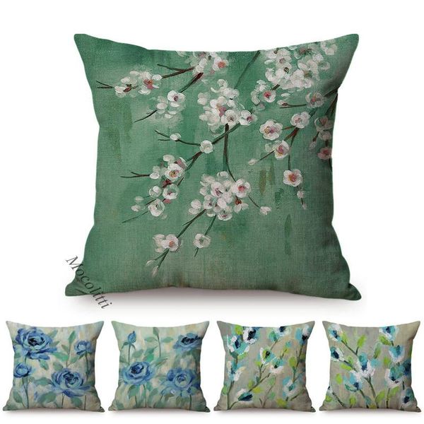 

cushion/decorative pillow spring decoration blue flower birch cherry dogwood blossoms branch oil painting design cushion cover sofa throw ca