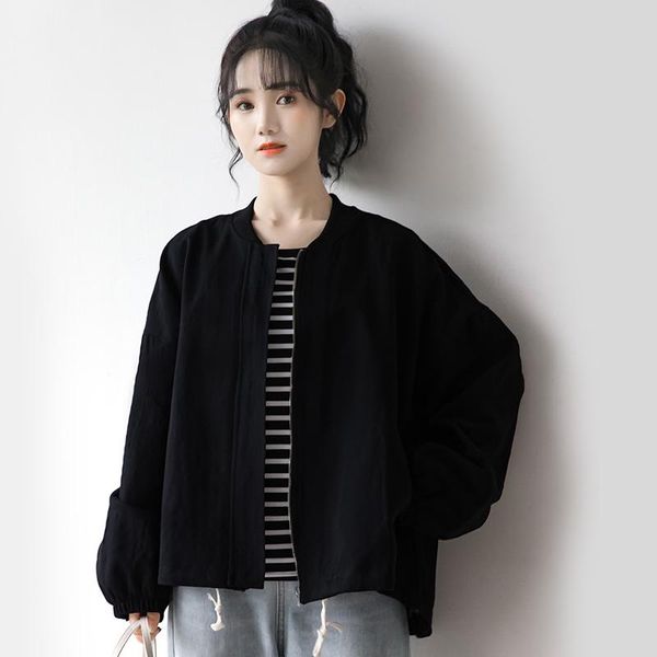 

women's jackets 2021 spring black short coat loose korean casual bf retro hong kong style workwear jacket fashion, Black;brown