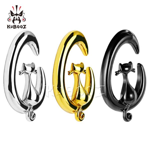 

kubooz trendy fashionable stainless steel cute cat ear weight piercing stretchers body jewelry earring gauges expanders one pair, Silver