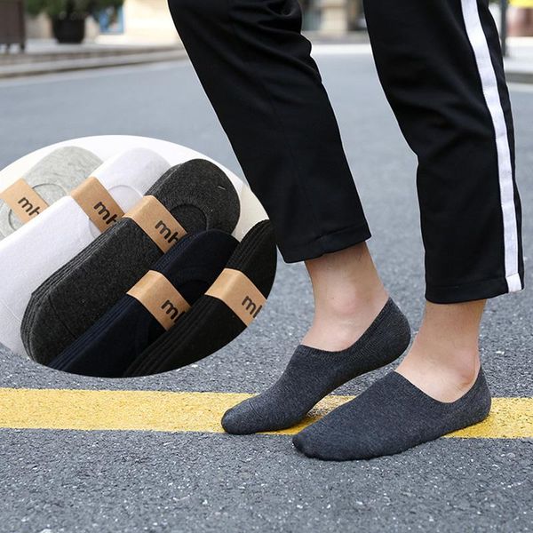 

men's socks 5 pairs man cotton boat summer breathable fashion solid color casual ankle sock pack non-slip silicone invisible, Black