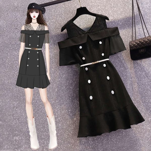 

new large women's 2021 summer dress, Black;gray