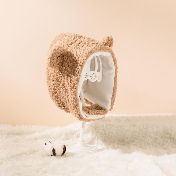 

caps & hats autumn winter baby warm plush beanie windproof ear protection hat bear ears for born infants, Yellow