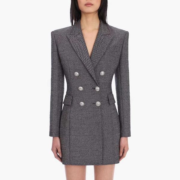 

casual dresses nice est baroque designer dress women's long sleeve double breasted metal lion buttons notched, Black;gray