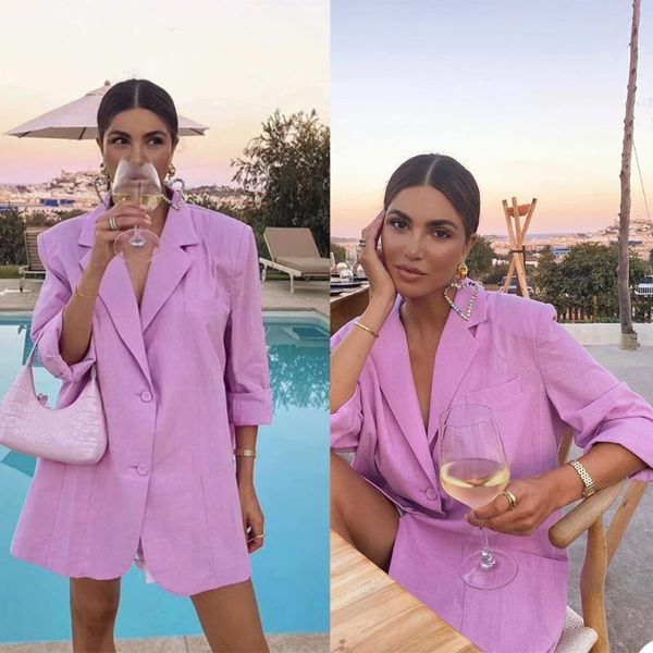 

women's two piece pants cotton linen blazer women arrival solid color single button long sleeve jackets casual daily office lady all-ma, White