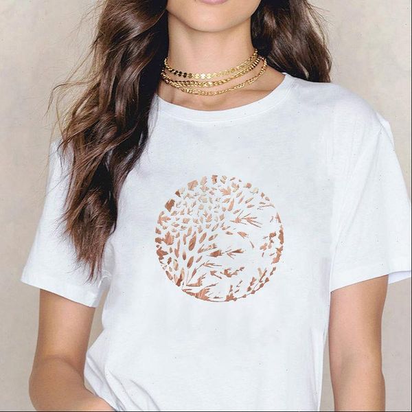 

glitter women t shirt bronze leaf print harajuku graphic streetwear drop, White