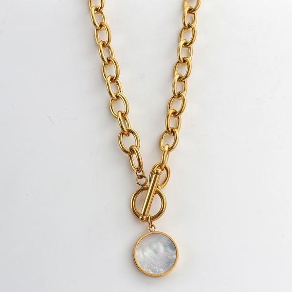 

flashbuy new fashion gold color titanium steel chain choker necklaces women vintage round shell pendant necklace chic jewelry, Silver