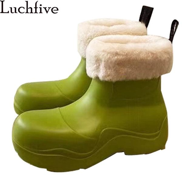 

boots pvc integrated molding rain for women autumn winter two wear wool inside warm ankle candy color girls snow, Black