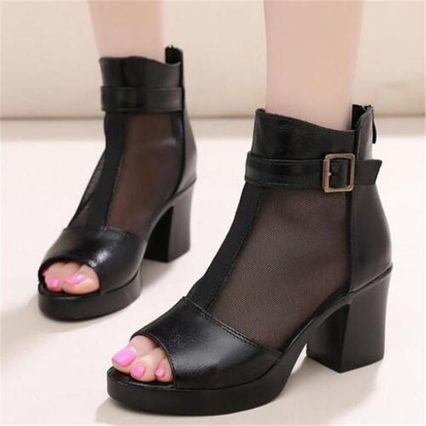 

dress shoes diweini 2021 women sandals square high heel summer woman lace hollow peep toe gladiator plus size 35-41, Black