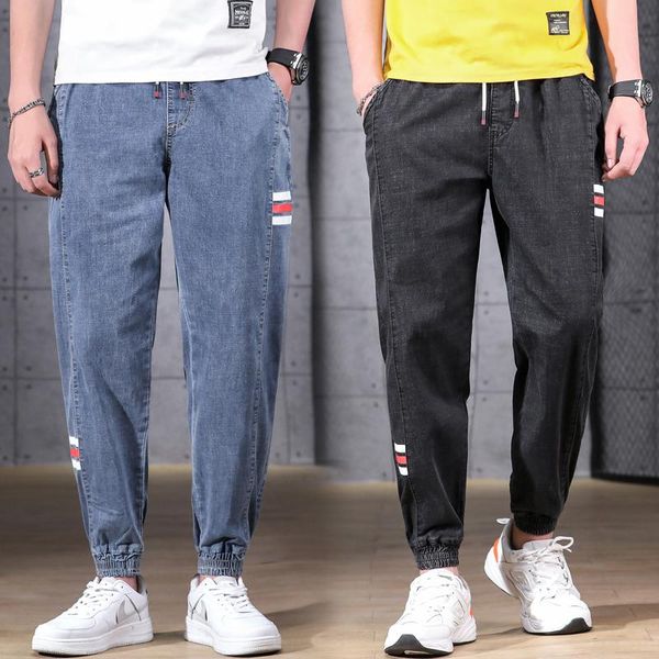 

men's jeans plus size -10xl soot grey classic all-match slim-fit labeling cat whiskers feet thin skinny male spring summer, Blue