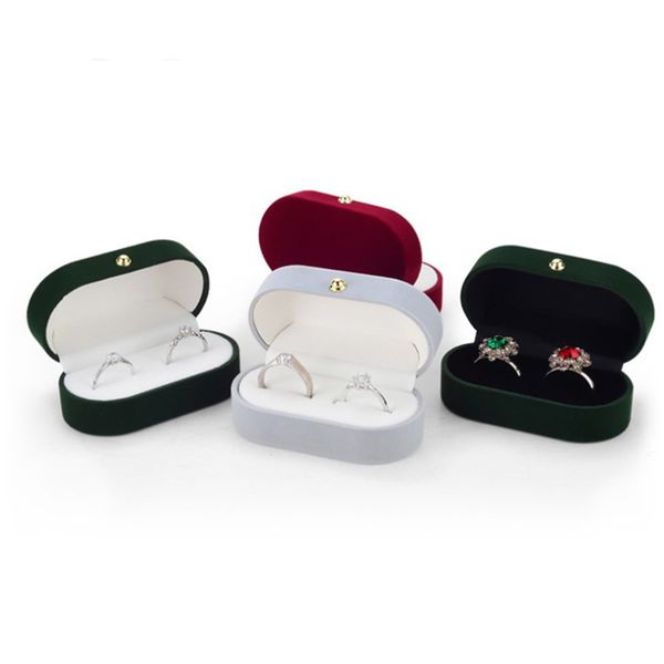 

velvet couple ring jewelry box 4 color packaging and display double earrings for wedding proposal, Black;white
