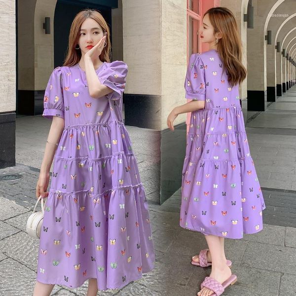 

maternity wear summer butterfly print dress1, White