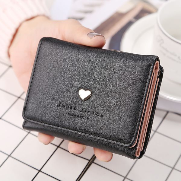 

new style tri-fold love korean designer women short wallet, Red;black