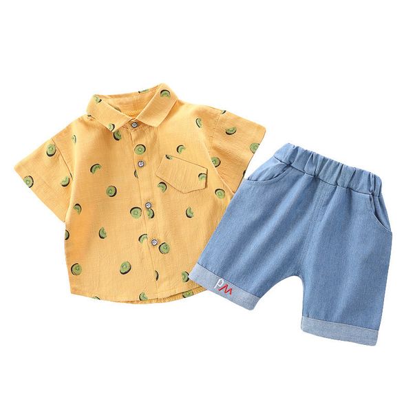 

fashion children boys shirts + denim shorts fruit pattern kids clothing sets summer children clothing for boy outfit 2021, White