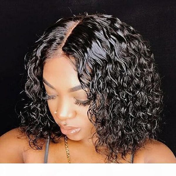 

brazilian curly full lace human hair wigs for black women bob lacefront brazilian curly short hair wig glueless pre plucked bleached knots, Black;brown