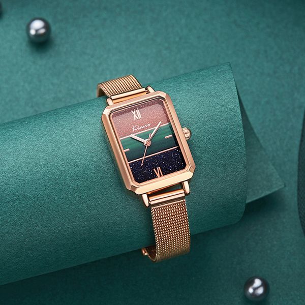 

kimio 2021 new women's ins style small square mori temperament waterproof watch women, Slivery;brown