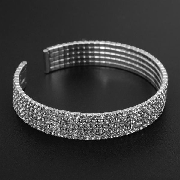 

bangle fashion wedding jewelry elastic opening multi-row inlaid crystal charm bracelet factory direct shipment bracelets for women, Black