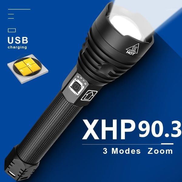 XHP90.3 XHP70.2 Перезаряжаемый USB тактический вспышек 18650 Самый мощный водонепроницаемый охотничий факел фонарики TOR TORCHES