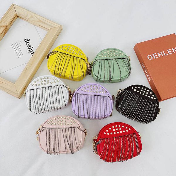 

kids handbags baby bag girls bags children accessories rivet childrens tassels fashion purse rhinestone purs shoulder chain messenger handba, Black