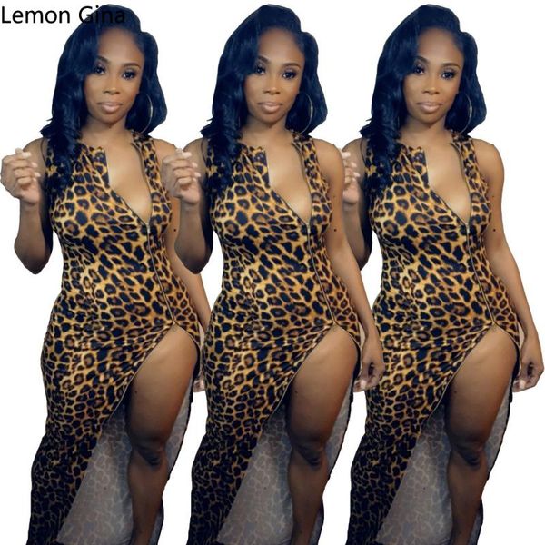 

casual dresses lemon gina summer 2021 women's leopard print dress with diagonal side zipper opening, Black;gray