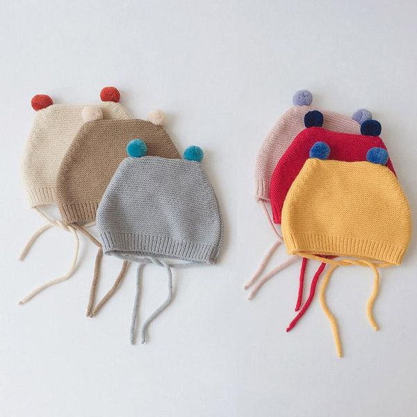 

caps & hats soft cotton baby hat cartoon pompom solid color knitted born beanie for girl boy autumn winter warm children, Yellow