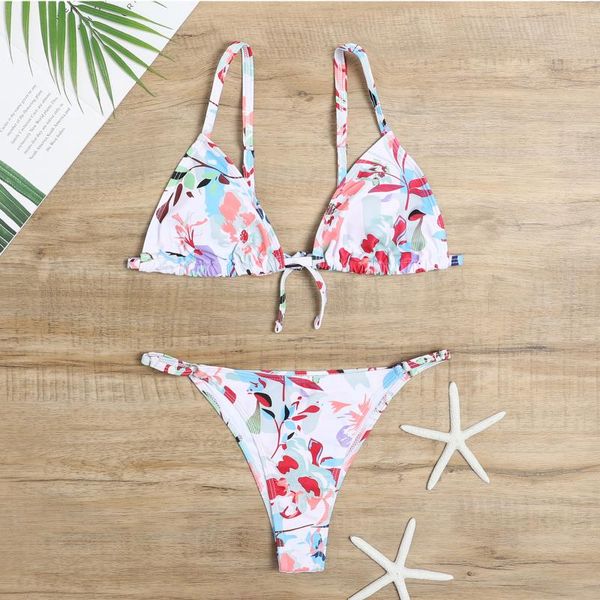 

women's swimwear bikini set bra floral printing halter neck sleeveless thong high waist summer swimsuits for women beachwear femme, White;black