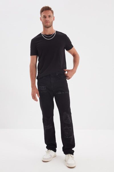 

men's jeans trendyol men 's straight fit printed tmnaw22je0509, Blue