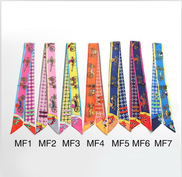 

7styles fashion excelent 100%silk tie scarf 2021 fashion women silk hair headband lady scarf small ribbon printed silk scarves100cm*5, Blue;gray