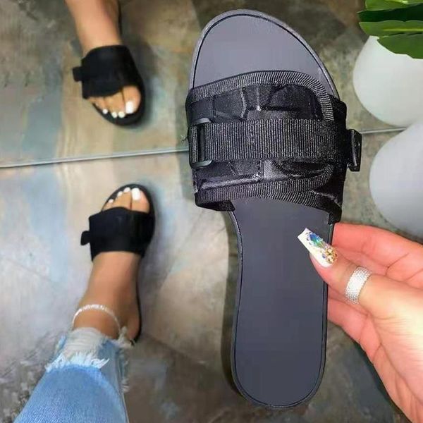 

slippers 2021 summer fashion ladies beach sandals and outdoor leisure flat women buckle shoes, Black