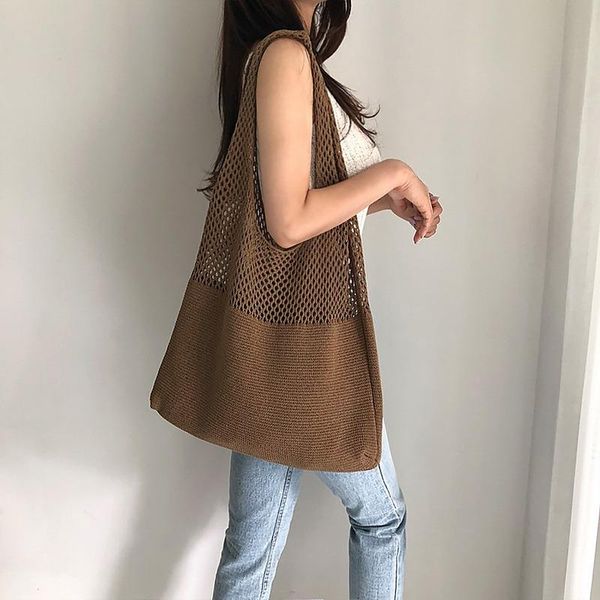 

evening bags casual hollow woven women shoulder knitted handbags large capacity designer totes female beach shopping bag purses