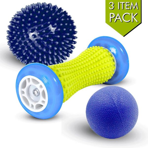 

massage gun healthy foot roller set for relief plantar fasciitis reflexology back leg muscle massager + 2 spiky ball d40