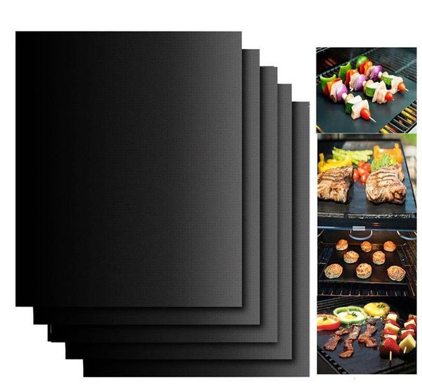 Barbecue Grillen BBQ-Grillmatte, tragbar, antihaftbeschichtet und wiederverwendbar, erleichtert das Grillen, 33 x 40 cm, 0,2 mm, schwarze Ofen-Kochplatten-Matten #202181